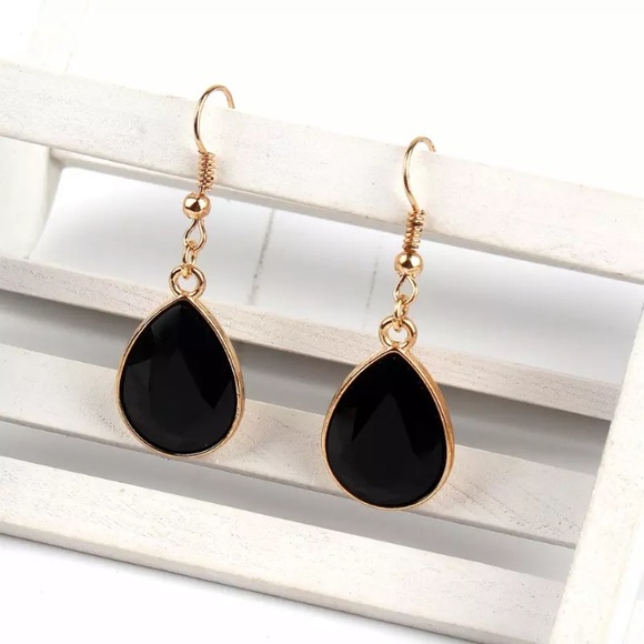 NEW!💙💎💛BLACK🖤TEARDROPS!💛💎💙GOLDEN😎DANGLE!😎 - Picture 2 of 8